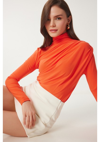 Büzgü Detaylı Sandy Bluz Oranj LFF0001