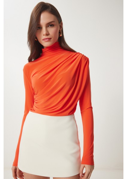 Büzgü Detaylı Sandy Bluz Oranj LFF0001 modelleri