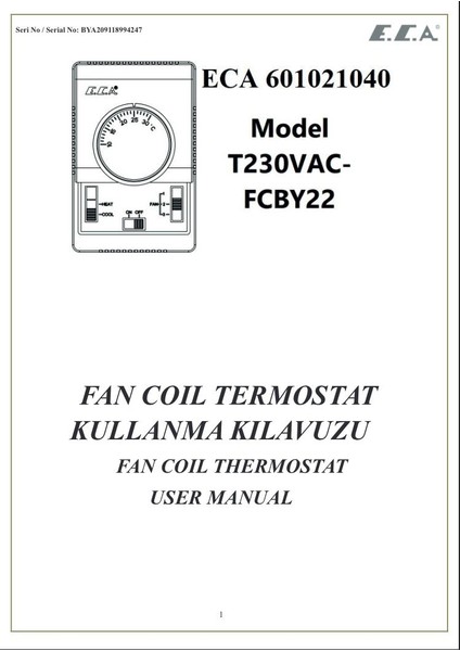 Eca FCBY22 Elektro-Mekanik Fancoil Termostatı (2-4 Borulu Fan Coil Için) fırsatları