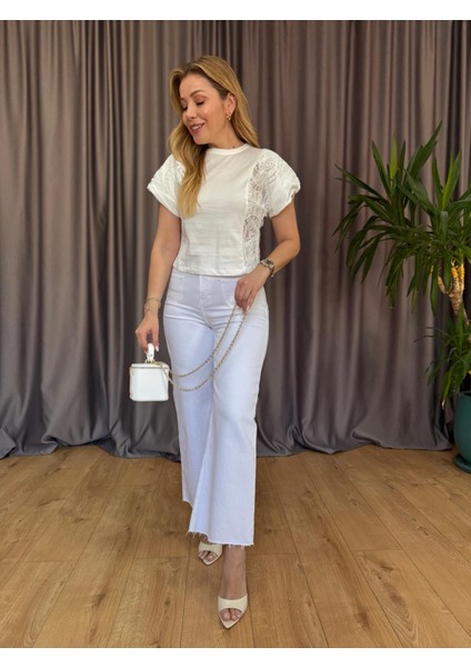 Ekru Kol Dantel Detaylı Bluz fiyatları