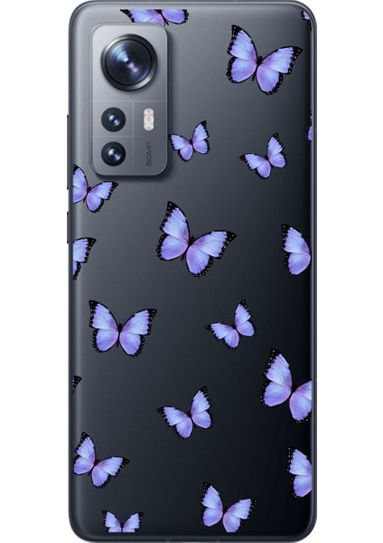 Xiaomi Mi 12 Uyumlu Şeffaf Kılıf Kelebek 3 Tasarımlı