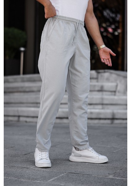 Rahat Keten Karışımlı Bağcıklı Pantolon