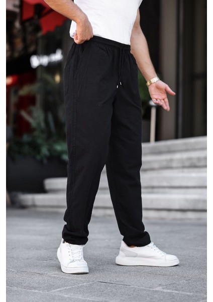 Rahat Keten Karışımlı Bağcıklı Pantolon