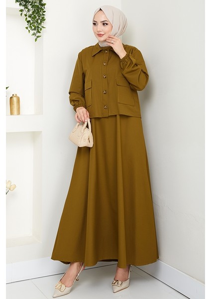 Faylin Ceket Elbise Ikili Takım 1565 - Yağ Yeşili