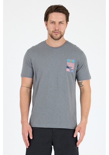Erkek %100 Pamuk Bisiklet Yaka Kısa Kollu Baskılı T-Shirt Rahat ve Şık Günlük Tişört 0005