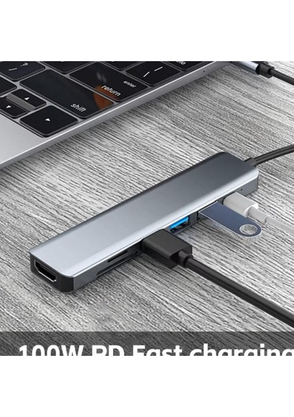 Usb-C 7 In 1 Çoklayıcı PD100W Hızlı Şarjlı 4K 60Hz HDMI Usb-A Sd Kart Girişli Adaptör