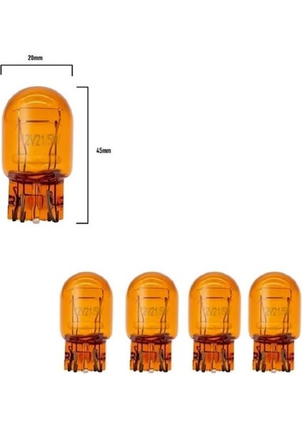 ( 5 x Adet ) 1 Set Amber T20 1016 Çiftduy Japon Dipsiz Ampul 12V T20 1016 21/5W Amber