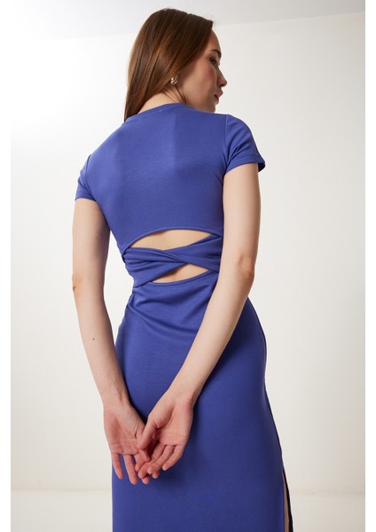 Cut Out Detaylı Esnek Saran Örme Elbise Mor LCR0080