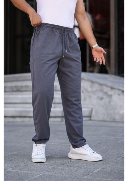 Rahat Keten Karışımlı Bağcıklı Pantolon