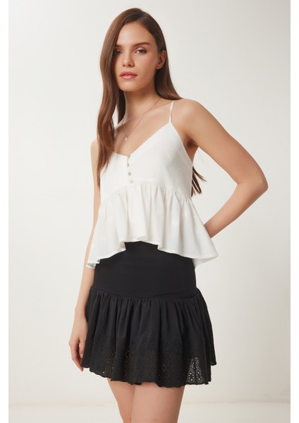 Fistolu Örme Mini Şort Etek Siyah LNJ0024