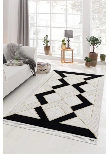 Elizza Collection Modern Salon ve Oturma Odası Halısı - Krem Siyah