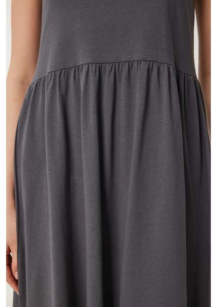 Halter Yaka Basic Yazlık Örme Elbise Antrasit LCR0053