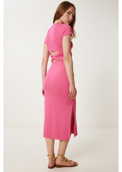 Cut Out Detaylı Esnek Saran Örme Elbise Pembe LCR0080