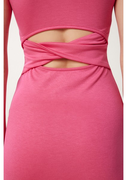 Cut Out Detaylı Esnek Saran Örme Elbise Pembe LCR0080