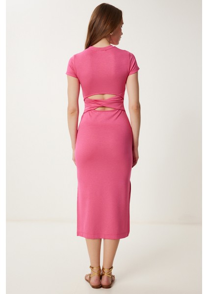 Cut Out Detaylı Esnek Saran Örme Elbise Pembe LCR0080