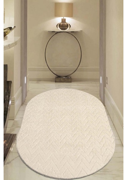 Moopy Oval Krem Bukleli Yumuşak Zikzak Dokuma Yolluk Halı Salon Halısı LP6497_KREM fiyatları