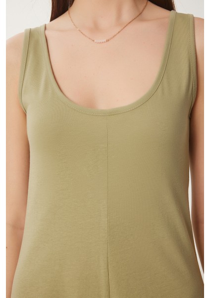 Kolsuz Basic Yazlık Örme Elbise Haki LCR0057