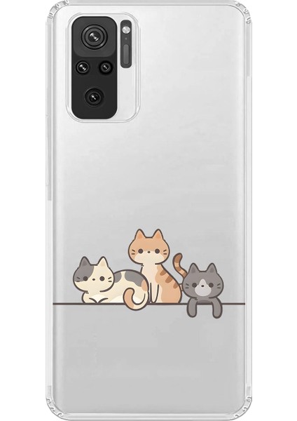 Xiaomi Redmi Note 10 Uyumlu Şeffaf Kılıf Kedişler 4 Tasarımlı