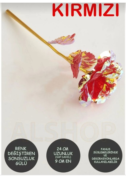 1 Adet Kırmızı Sonsuzluk Gülü Rengarenk Hologramli 24 cm