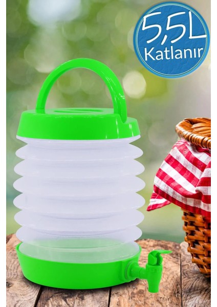 Musluklu Katlanır Su Bidonu Outdoor Akordiyon Kamp Çeşme Piknik Damacana Içecek Şişesi Kova Yeşil.