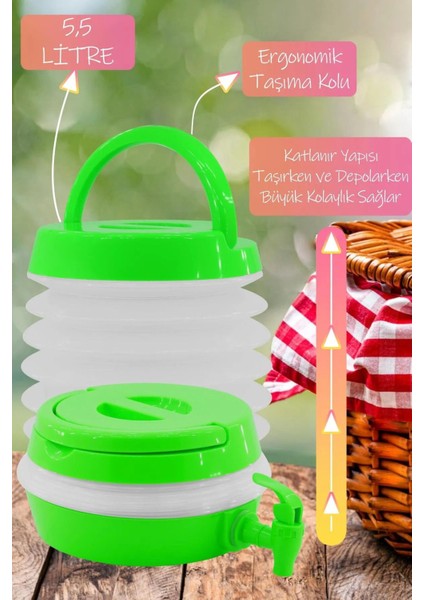 Musluklu Katlanır Su Bidonu Outdoor Akordiyon Kamp Çeşme Piknik Damacana Içecek Şişesi Kova Yeşil. fiyatları