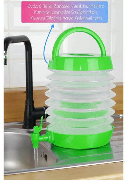 Musluklu Katlanır Su Bidonu Outdoor Akordiyon Kamp Çeşme Piknik Damacana Içecek Şişesi Kova Yeşil. indirimleri