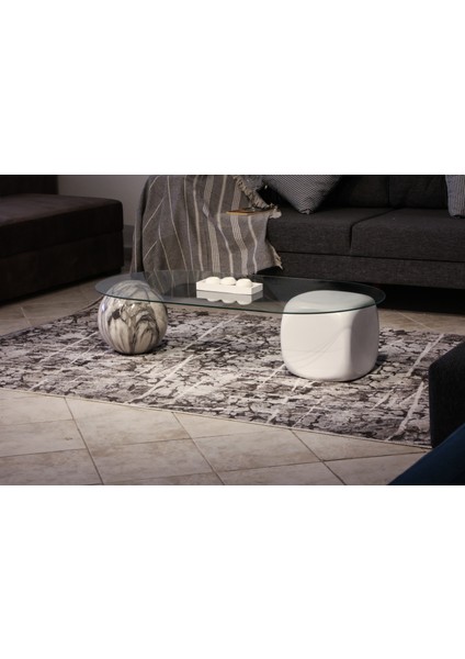 Modern Orta Sehpa & Top Sehpa Cam Sehpa & Küre Orta Sehpa - 1 Diana Top & 1 Beyaz Zar - Oval - Şeffaf Cam fırsatları