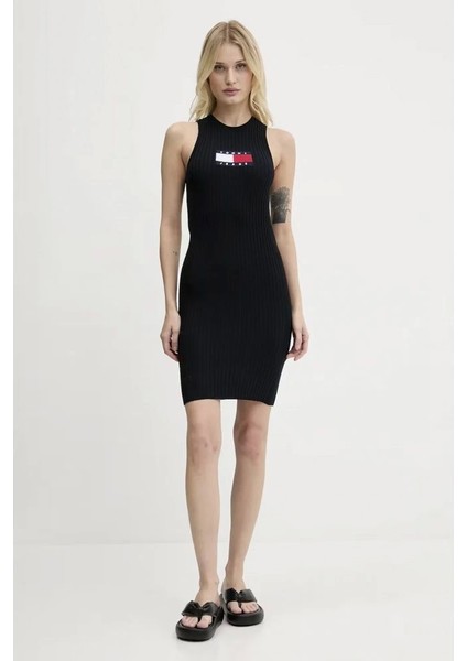 Tjw Flag Sweater Mını Dress Ext Kadın Siyah Elbise DW0DW20877BDS
