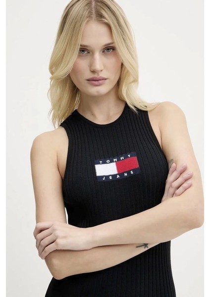 Tjw Flag Sweater Mını Dress Ext Kadın Siyah Elbise DW0DW20877BDS fiyatları