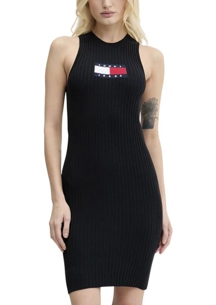 Tjw Flag Sweater Mını Dress Ext Kadın Siyah Elbise DW0DW20877BDS modelleri