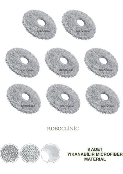 Dreame L10S Pro Gen 2 Robot Süpürge Uyumlu Yıkanabilir Microfiber Mop-8 Adet