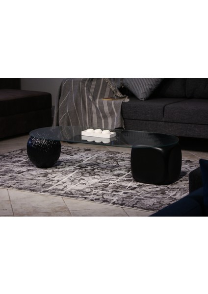 Modern Orta Sehpa & Top Sehpa Cam Sehpa & Küre Orta Sehpa - 1 Dragon (Siyah) Top & 1 Siyah Zar - Oval - Şeffaf Cam fiyatları