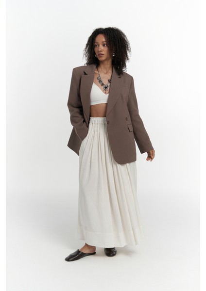 Solara Arkası Düğmeli Mocha Blazer