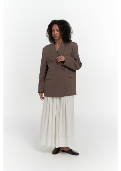 Solara Arkası Düğmeli Mocha Blazer