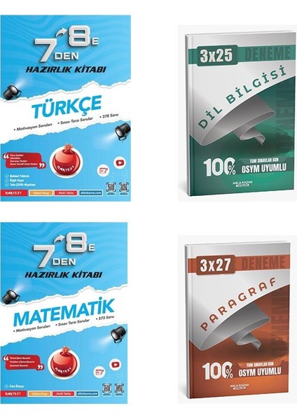Nartest Yayınları 7 Den 8 E Türkçe+Matematik Hazırlık Kitabı+Anla Kazan Paragraf+Dilbilgisi
