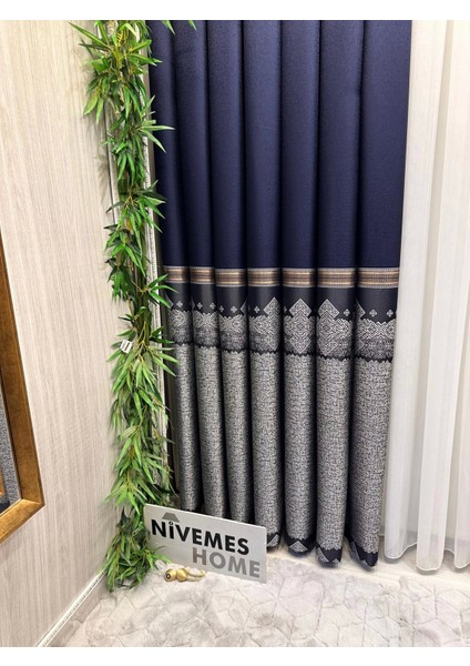 Nivemeshome Arsuz FT614288 V-508 Lacivert 1/3 Sık Pileli Fon Perde Apm