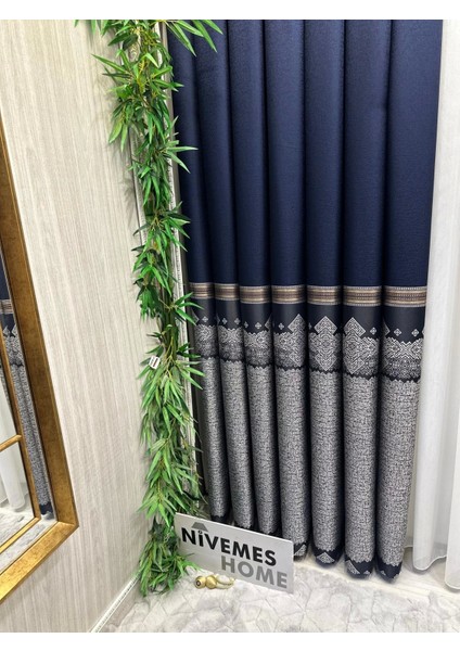 Nivemeshome Arsuz FT614288 V-508 Lacivert 1/3 Sık Pileli Fon Perde Apm
