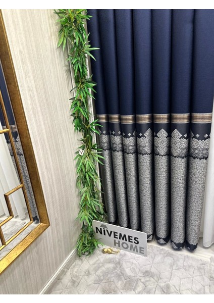 Nivemeshome Arsuz FT614288 V-508 Lacivert 1/3 Sık Pileli Fon Perde Apm