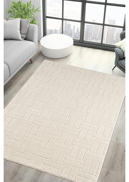 Kaymaz Taban Moopy Krem Bukleli Yumuşak Soft Dokuma Yolluk Halı Salon Halısı LP1001A_KREM