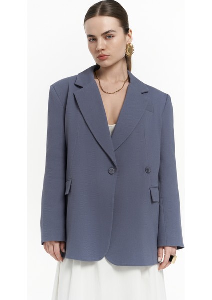 Solara Arkası Düğmeli Indigo Blazer