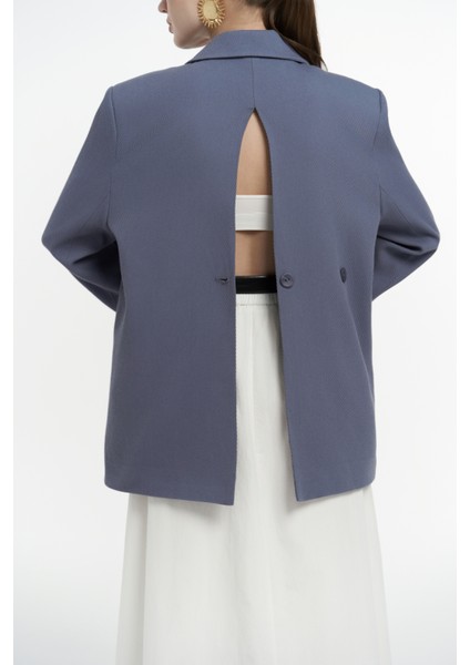 Solara Arkası Düğmeli Indigo Blazer
