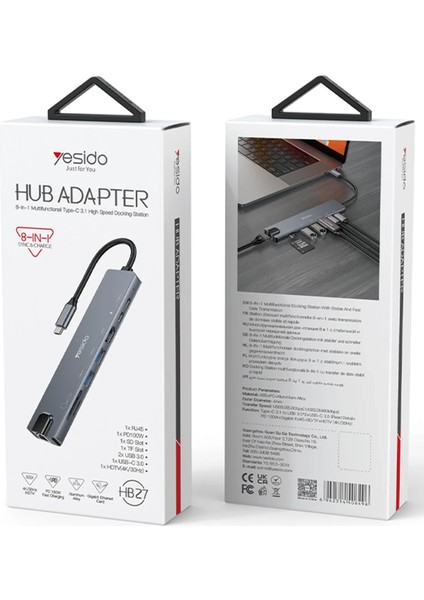 Macbook Pro Air USB Type-C Hub Dönüştürücü Çoklayıcı USB HDMI 4K Tf, Sd, Pd, Ethernet 8in1 100W Pd 1