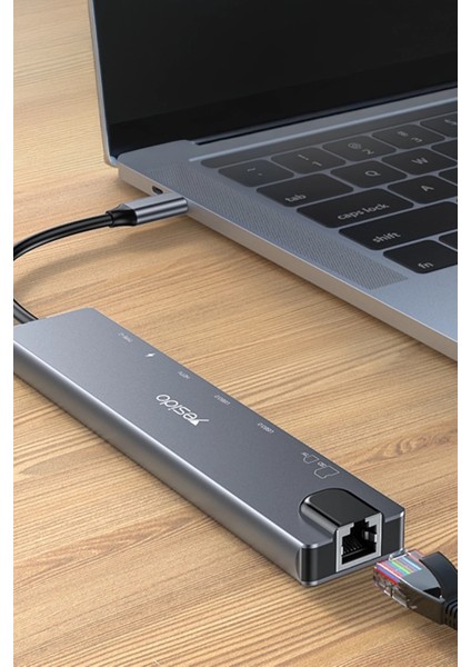Macbook Pro Air USB Type-C Hub Dönüştürücü Çoklayıcı USB HDMI 4K Tf, Sd, Pd, Ethernet 8in1 100W Pd 1