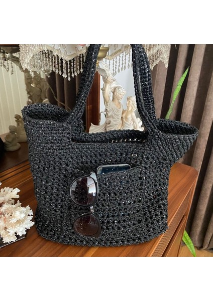 Siyah Simli File Çanta, Kadın Yazlık Omuz Çantası, modelleri