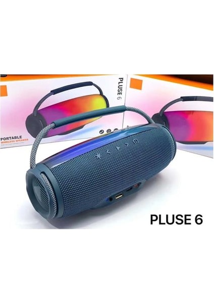 Taşinabilir Kablosuz Bluetooth Hoparlör Pluse 6 (Mavi)