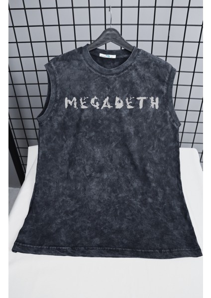 Megadeth Skeleton Sırt Baskılı Yıkamalı Kolsuz Tişört, Unisex Rock Band Retro Sıfır Kollu Atlet modelleri