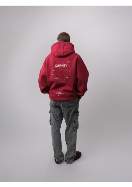 Journey, Bordo Oversize Kapüşonlu Sweatshirt