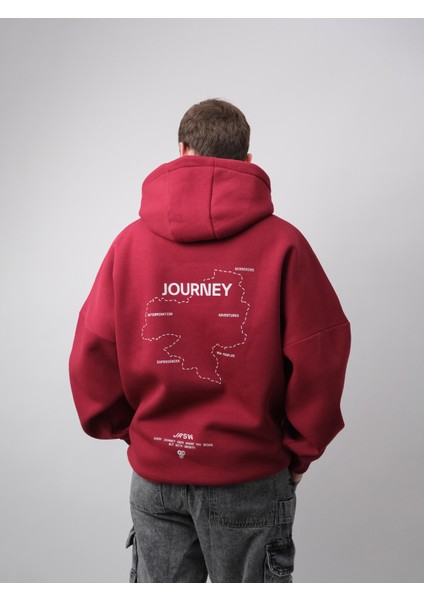 Journey, Bordo Oversize Kapüşonlu Sweatshirt