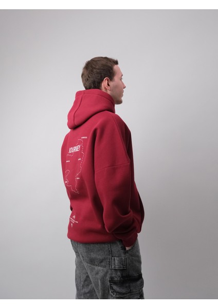 Journey, Bordo Oversize Kapüşonlu Sweatshirt