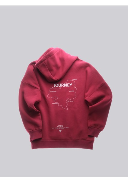 Journey, Bordo Oversize Kapüşonlu Sweatshirt
